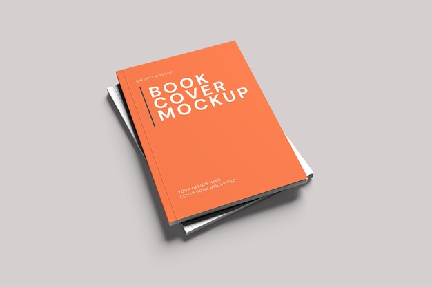 Mockup di copertina di libro con copertina arancione e libri impilati