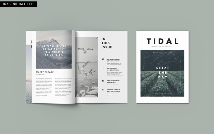 mockup di copertina di una rivista a4 vista dall'alto