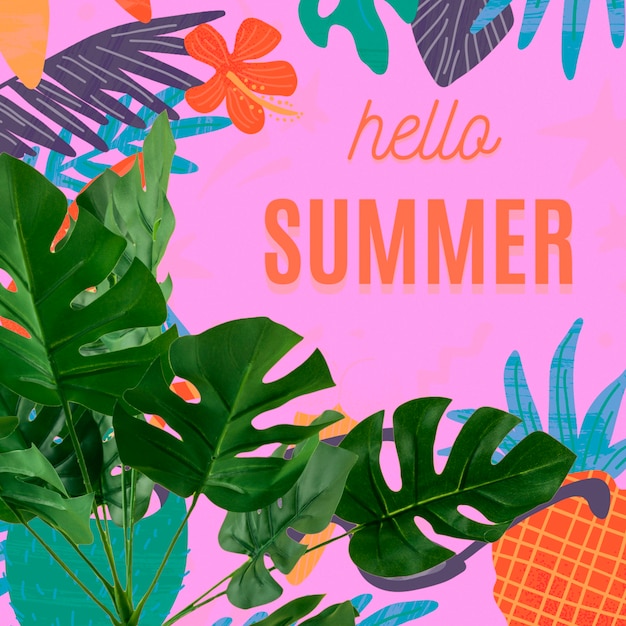 Mockup di copyspace piatto laici con foglie tropicali