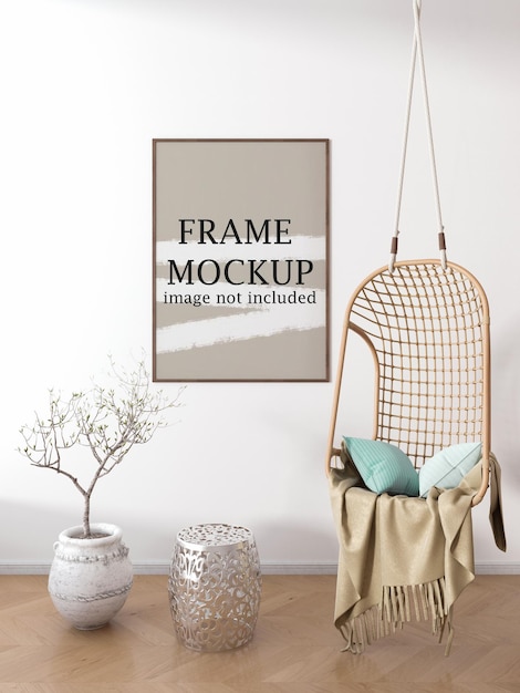 Mockup di cornice immagine verticale sul muro bianco