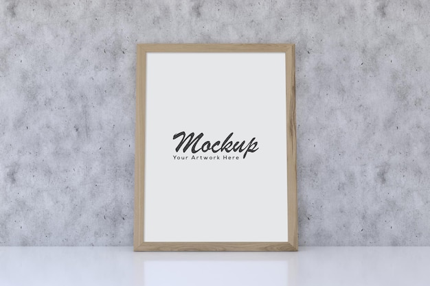 Mockup di cornice in legno con struttura in cemento