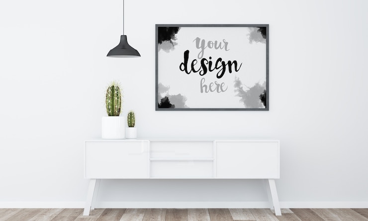 PSD mockup di cornice in una stanza minimalista