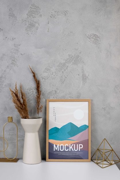 Mockup di cornice per foto e piante decorative