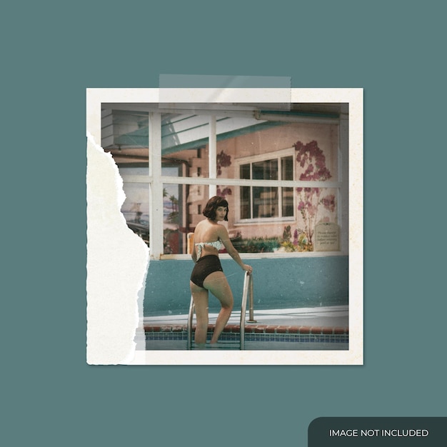 Mockup di cornice per foto istantanea vecchia sbucciata
