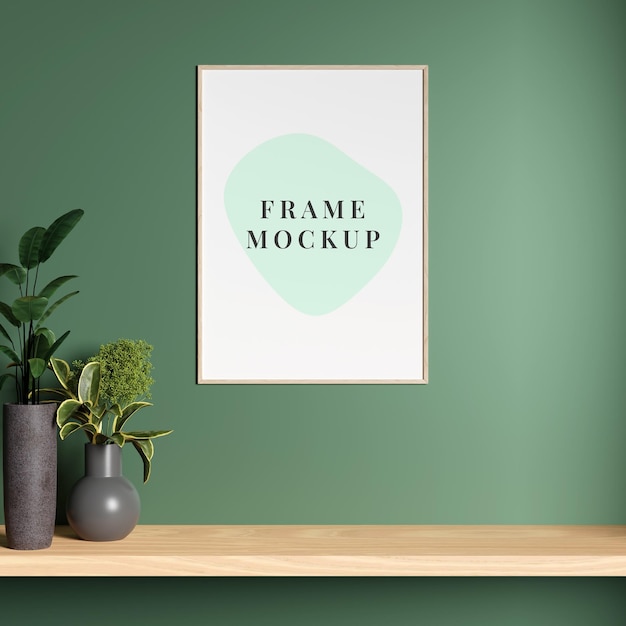 Mockup di cornice per foto poster minimalista appeso al muro in soggiorno con pianta
