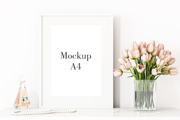 Mockup di cornice per foto primavera A4