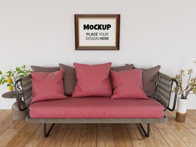 Mockup di cornice per foto vuota nel soggiorno