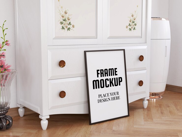 Mockup di cornice per foto vuota sul pavimento