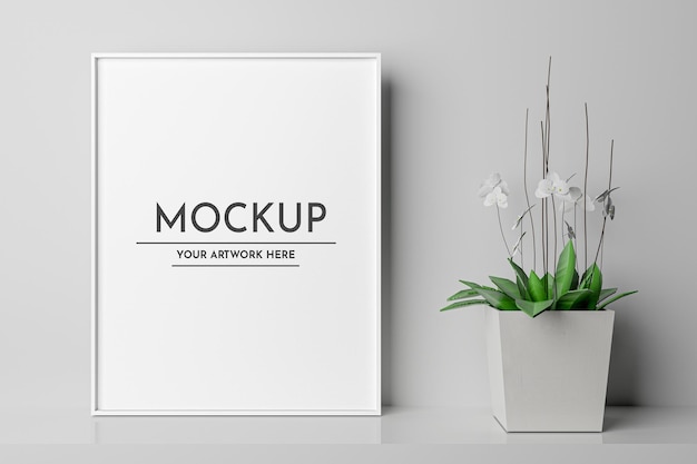 Mockup di cornice per foto vuota verticale 3D bianca minima Psd Premium