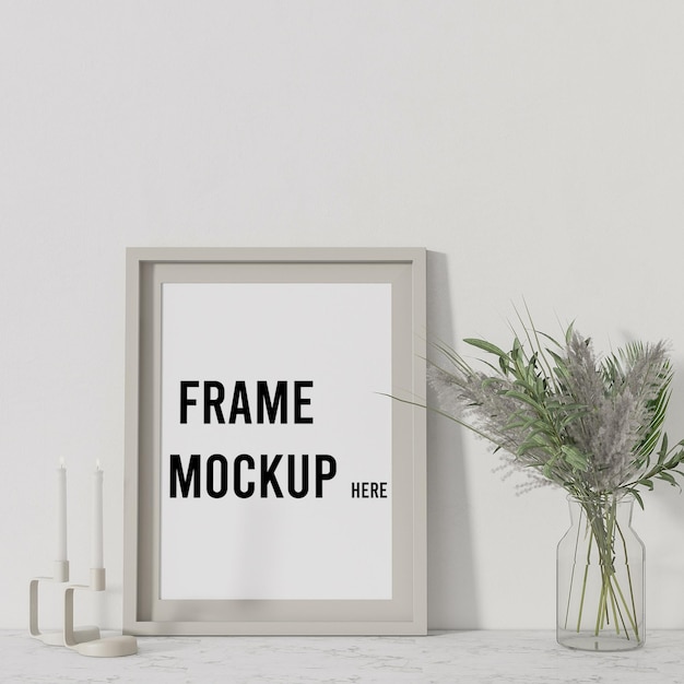 Mockup di cornice per poster appoggiato al muro