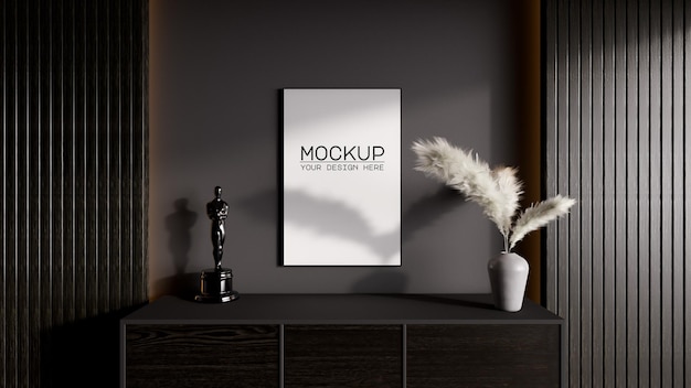 Mockup di cornice per poster con decorazioni moderne in rendering 3d