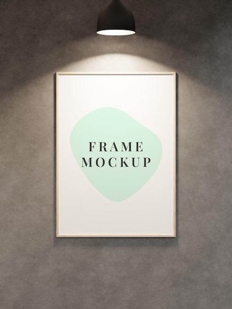 Mockup di cornice per poster con foto in bianco appeso al muro