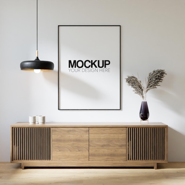 Mockup di cornice per poster interni con decorazione di mobili moderni