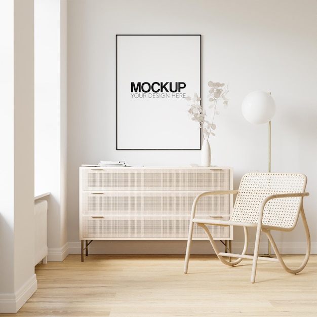 Mockup di cornice per poster interni con decorazione di mobili moderni
