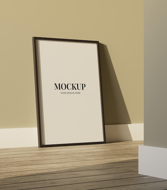 Mockup di cornice sul pavimento nel corridoio