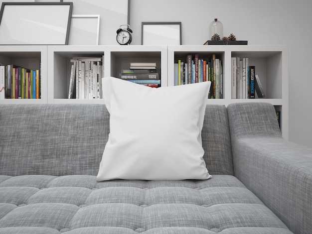 mockup di cuscino bianco bianco su un divano