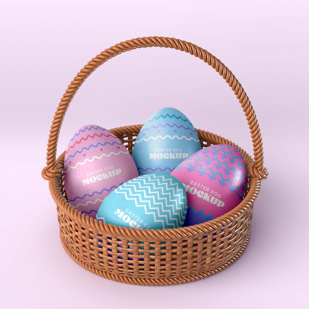 Mockup di design uovo di Pasqua con cestino