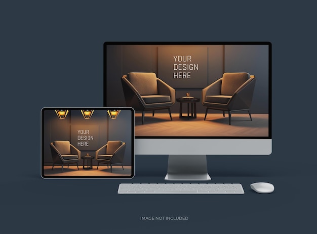 Mockup di desktop e tablet per UIUX Product Showcase 3D Render