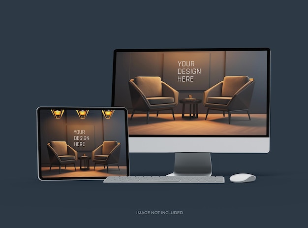 Mockup di desktop e tablet per UIUX Product Showcase 3D Render