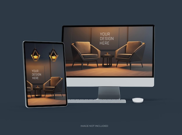 Mockup di desktop e tablet per UIUX Product Showcase 3D Render