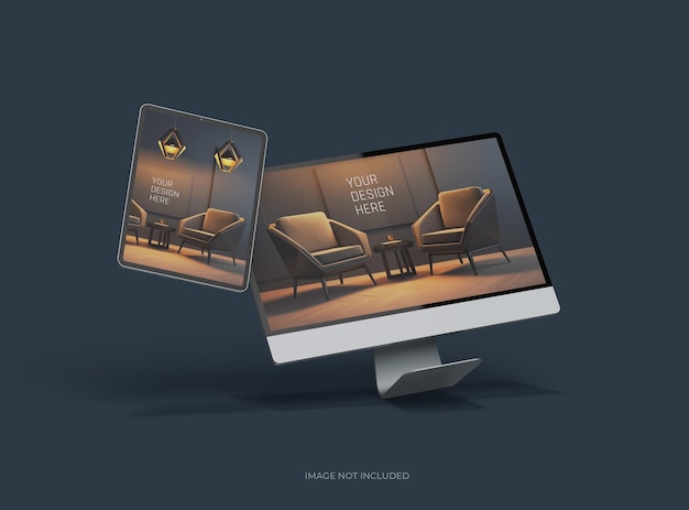 Mockup di desktop e tablet per UIUX Product Showcase 3D Render