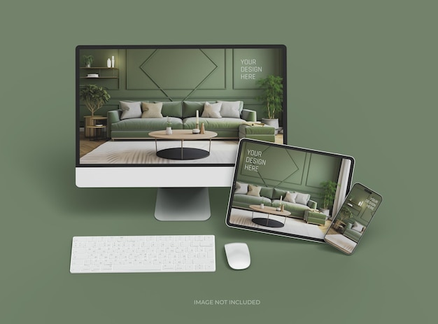 Mockup di desktop per smartphone e tablet per UIUX Product Showcase 3D Render