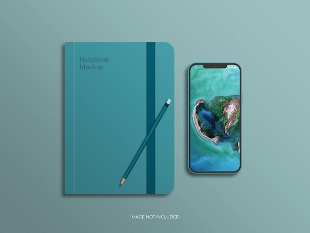 Mockup di diario con schermo dello smartphone