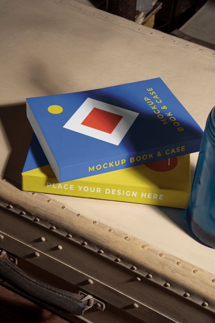 PSD mockup di disposizione dei libri ad alto angolo