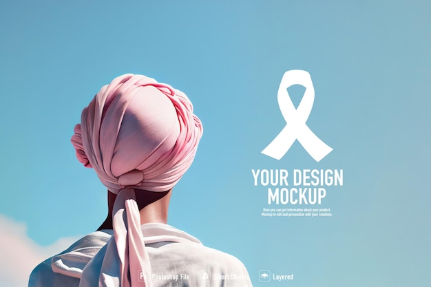 Mockup di donna con turbante rosa per il giorno del cancro