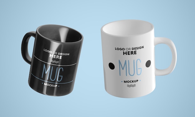 Mockup di due tazze in bianco e nero su sfondo a colori modificabile