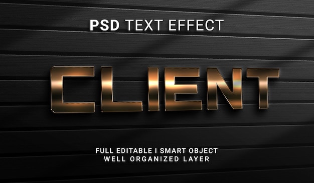 Mockup di effetti di testo psd in stile 3d client oro moderno