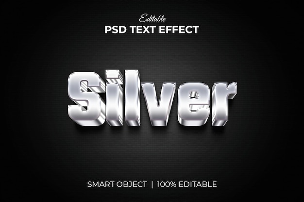 Mockup di effetto testo modificabile 3d argento lucido PSD premium