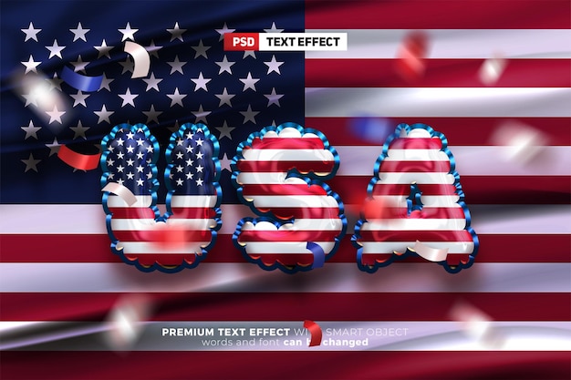 Mockup di effetto testo modificabile 3d del palloncino del giorno dell'indipendenza degli Stati Uniti d'America