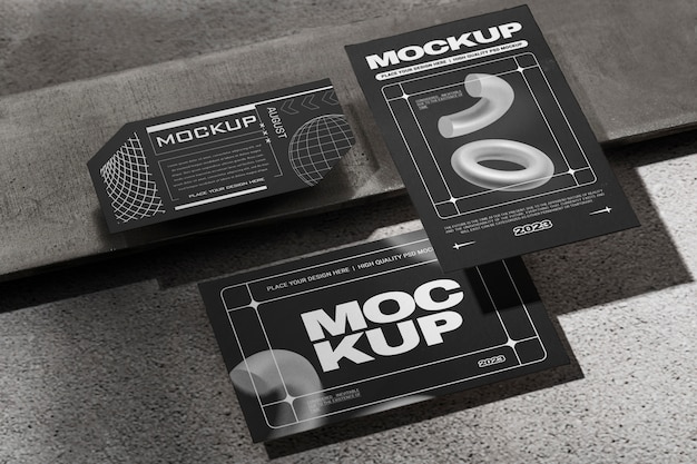 Mockup di elementi di cancelleria neo brutalismo