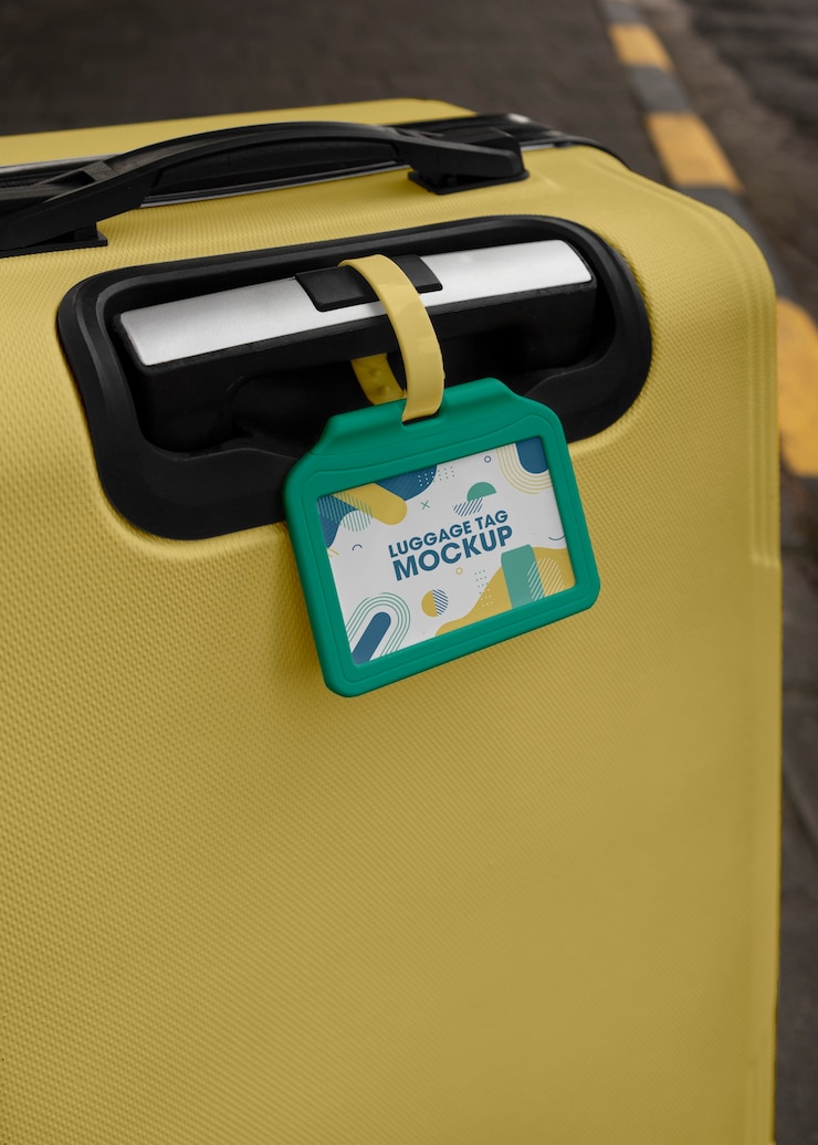 PSD mockup di etichette per bagagli