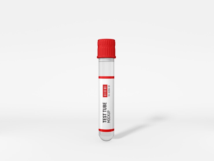 PSD mockup di etichette per provette sottovuoto farmaceutiche