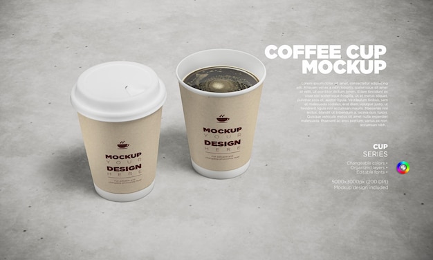 mockup di etichette per tazze da caffè usa e getta con coperchio aperto e chiuso