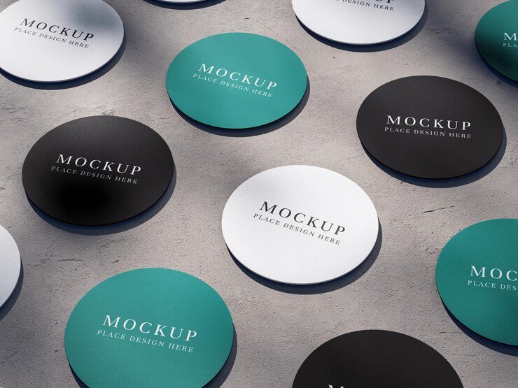 PSD mockup di etichette rotonde con mockup text per il marchio