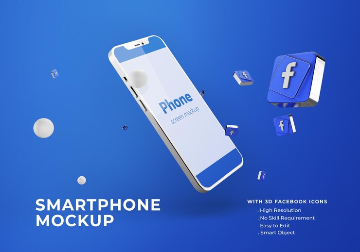 mockup di facebook sul cellulare argento