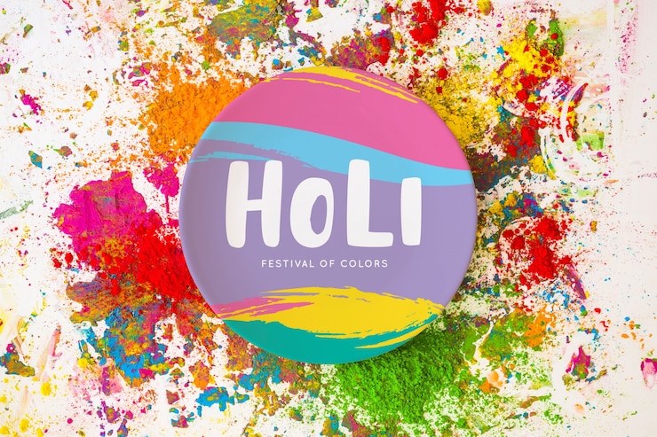 PSD mockup di festival di holi con piatto rotondo