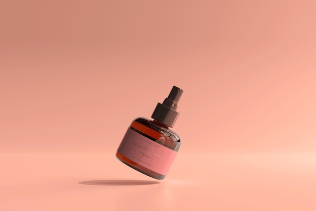 Mockup di flacone spray cosmetico in vetro ambrato