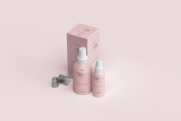 Mockup di flaconi spray cosmetici