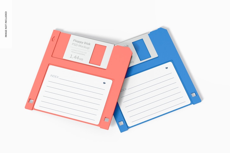 PSD mockup di floppy disk, vista dall'alto