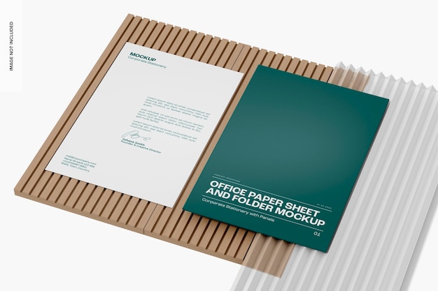 Mockup di fogli e cartelle di carta per ufficio