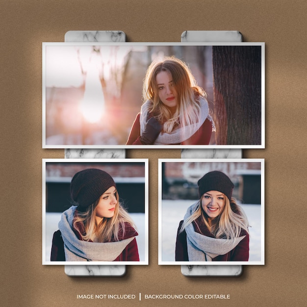 Mockup di foto con cornice di carta con ombra e sfondo di marmo