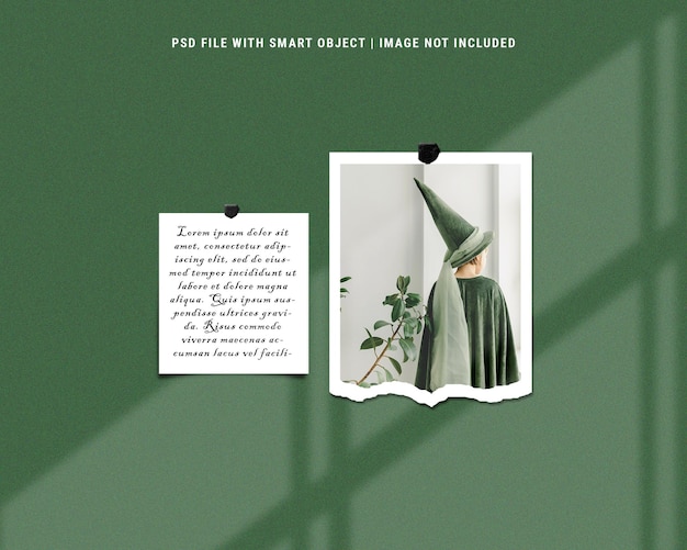 Mockup di foto di moodboard polaroid verde di lusso realistico Psd Premium