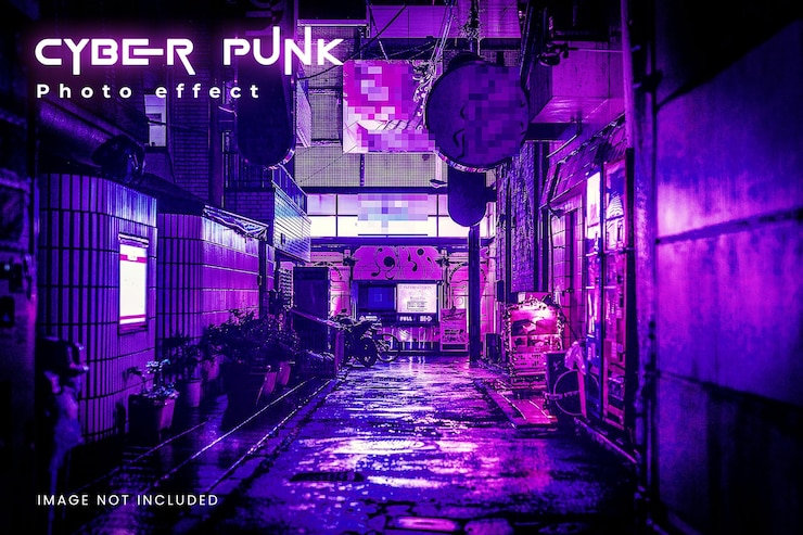 PSD mockup di foto effetto poster a colori cyberpunk si aggiunge