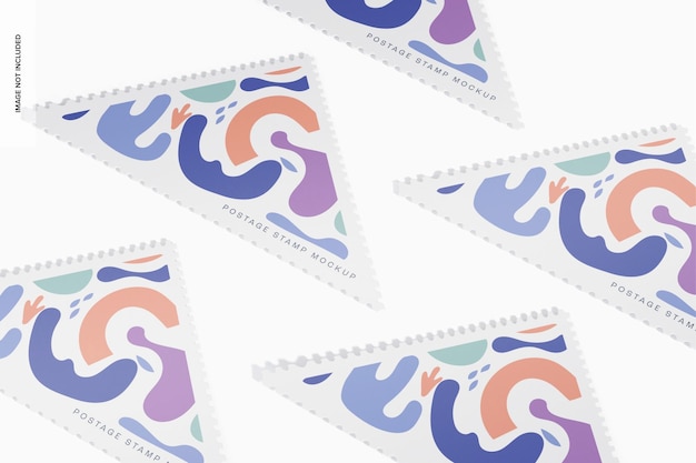 Mockup di francobolli postali triangolari, mosaico
