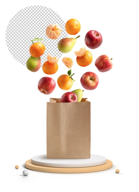 Mockup di frutta fresca che fuoriesce dal sacchetto di carta riciclabile