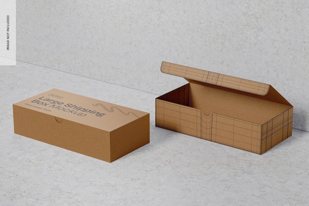 Mockup di grandi scatole di spedizione vista a sinistra